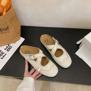 2026 New Korean Style Cross Strap Closed Toe Slippers Slip On Mary Jane Mule Slides